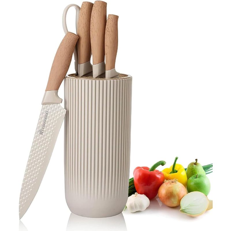 ONE PIXEL - Juego de Cuchillos de Cocina 6 Piezas Acero Inoxidable Beige