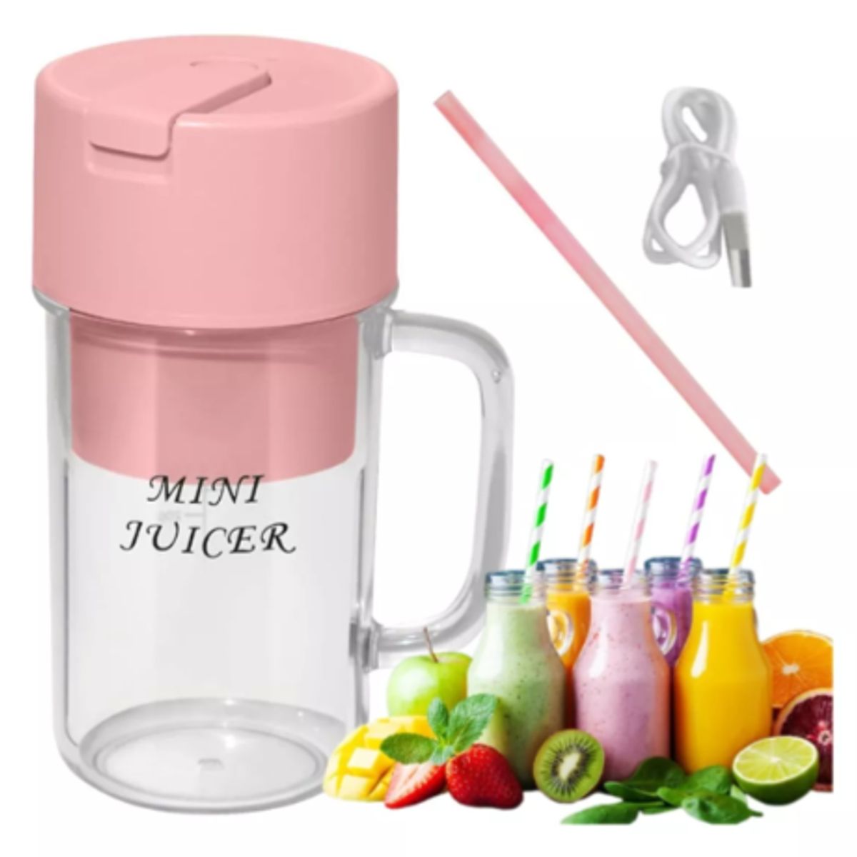 GENERICO - Mini Licuadora Con Pitillo Personal Portátil Recargable Usb.