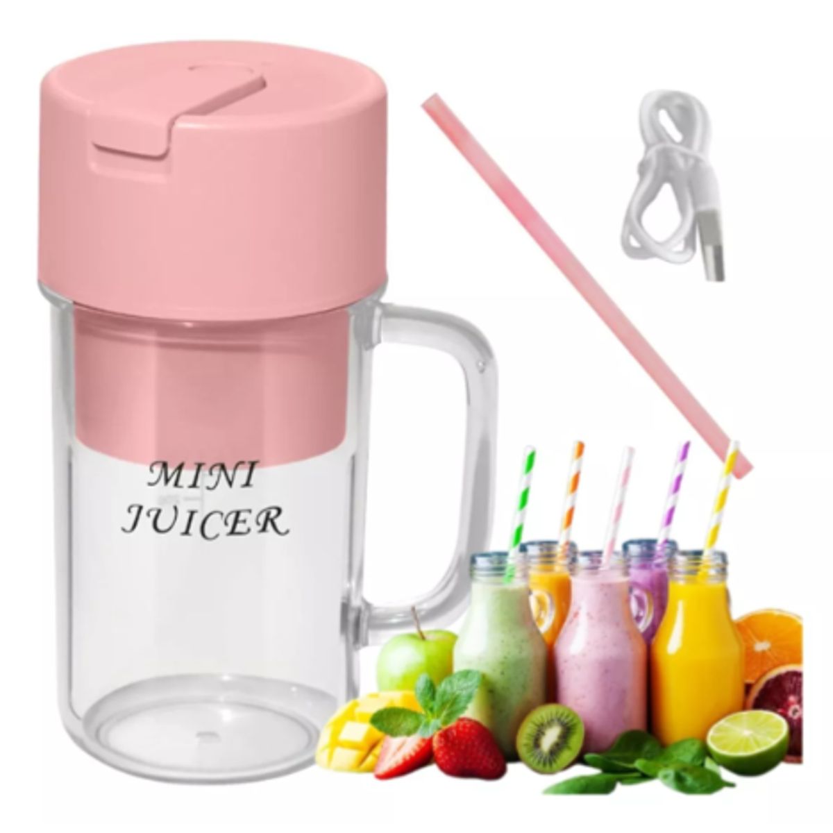 GENERICO - Mini Licuadora Con Pitillo Personal Portátil Recargable Usb.