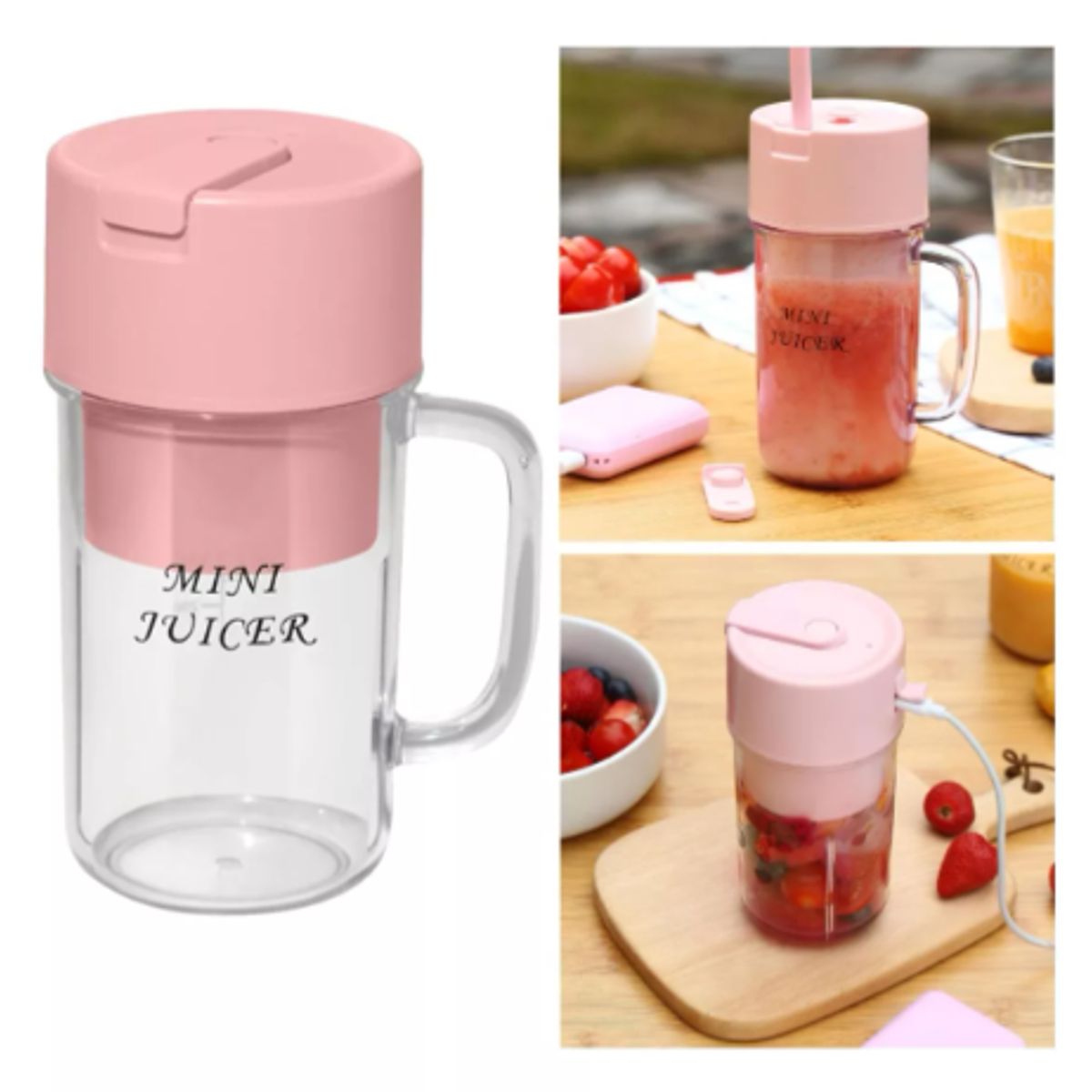 GENERICO - Mini Licuadora Con Pitillo Personal Portátil Recargable Usb.