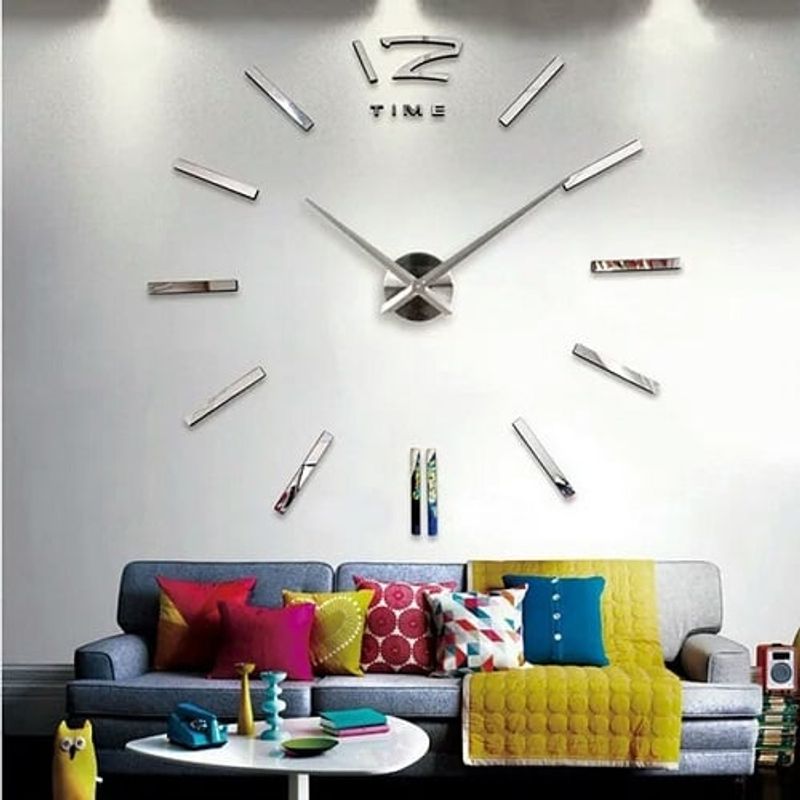 GENERICO - RELOJ DE PARED 3D GRANDE TAMAÑO 100X100CM COLOR PLATEADO