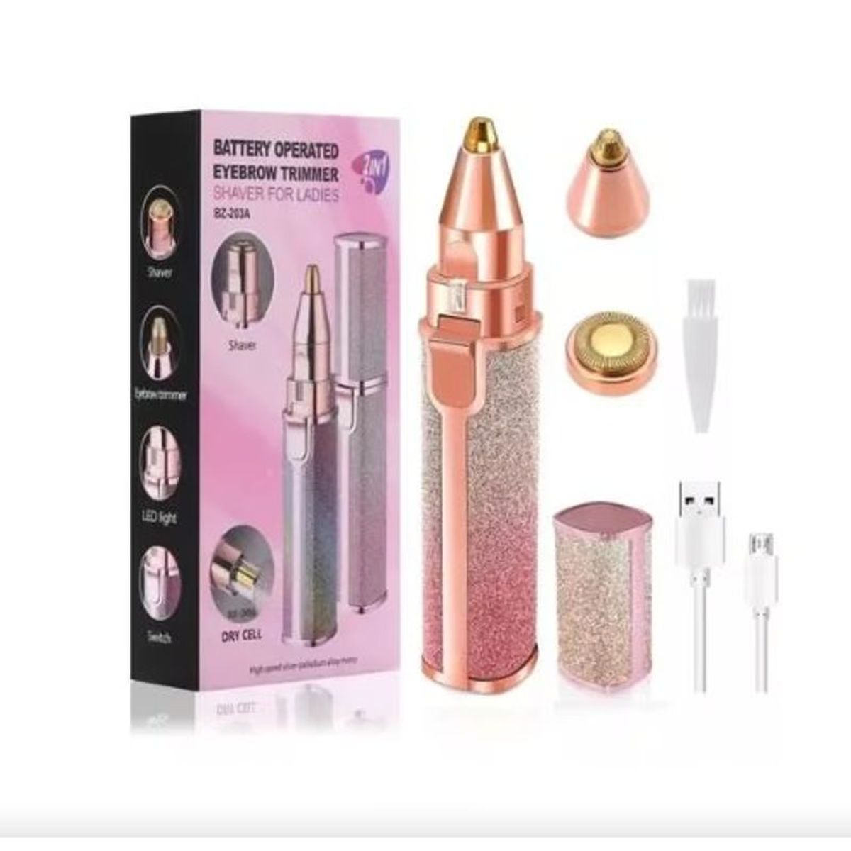 GENERICO - Depiladora eléctrica 2 en 1 para cejas, boca, nariz y axilas, USB, color rosa