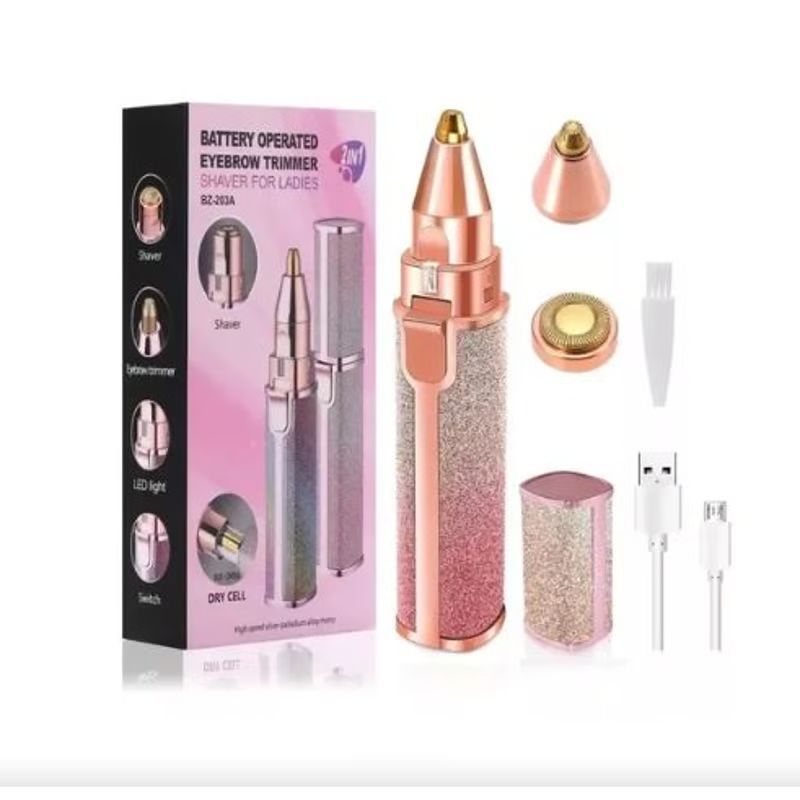 GENERICO - Depiladora eléctrica 2 en 1 para cejas, boca, nariz y axilas, USB, color rosa