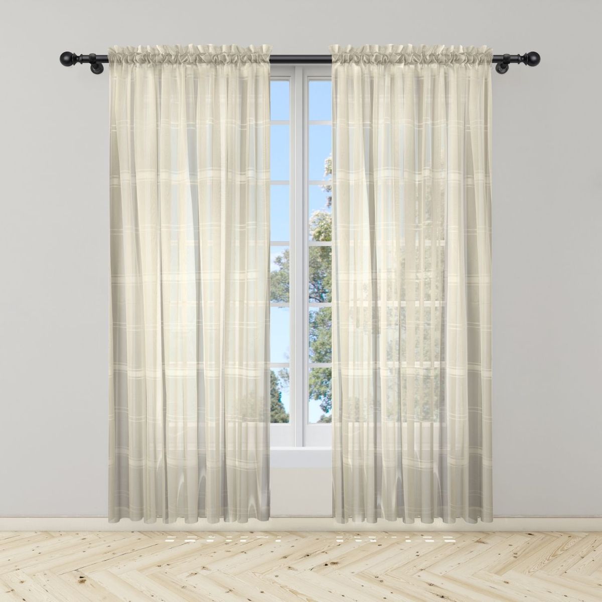 ADVANCE - Pack x2 Cortina Beige Rayas en Velo Muselina 3 mts x 2.10 mts Dividido