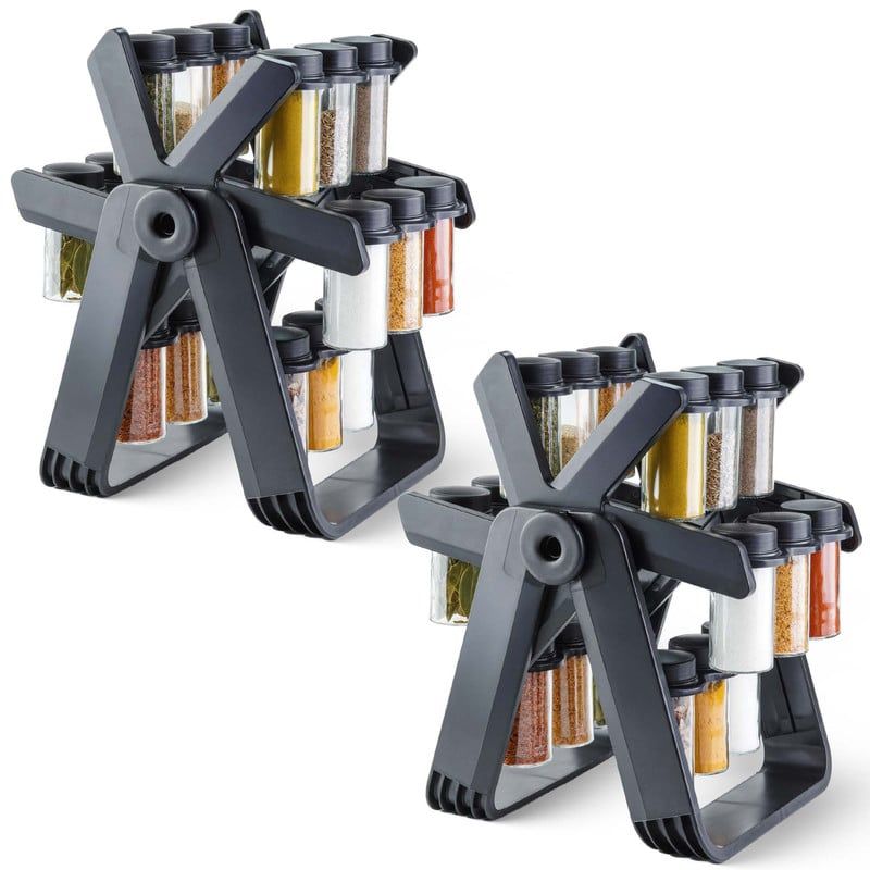 CHEF MASTER - Set x2 Especiero Giratorio 18en1 Compacto Frascos Herméticos