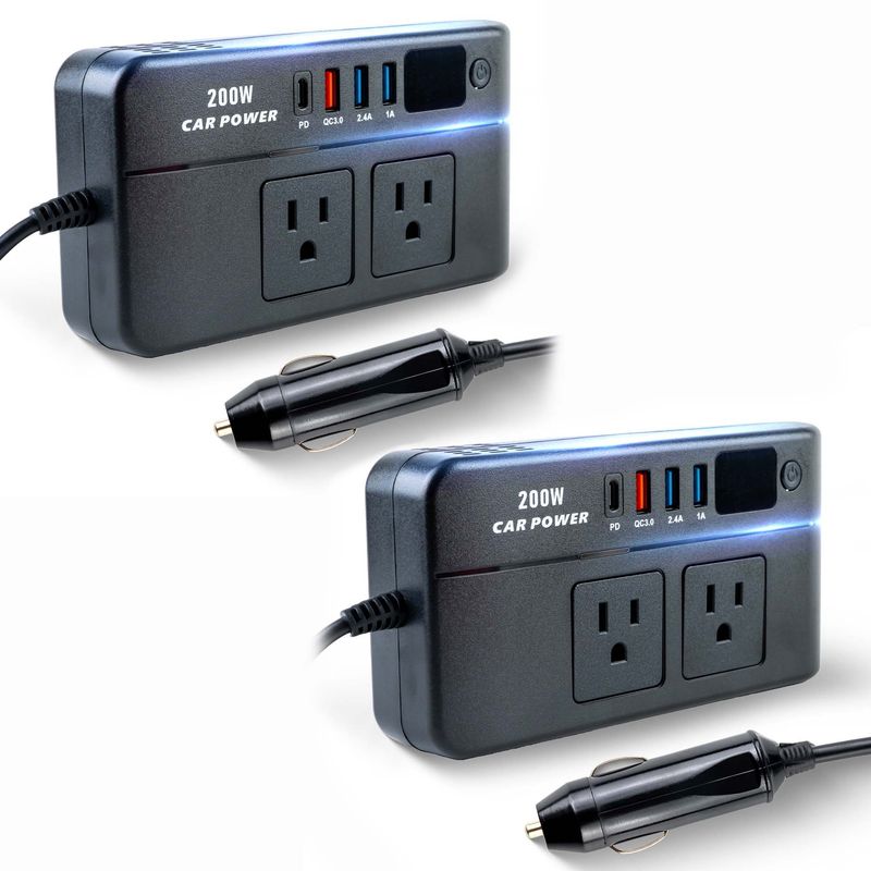 ENERGY PLUS - Set x2 Inversor de Corriente para Auto 200W 12V a 110V y USB