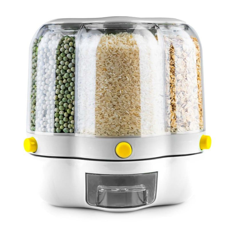 CHEF MASTER - Dispensador De Alimentos Giratorio para Granos y Cereales Blanco