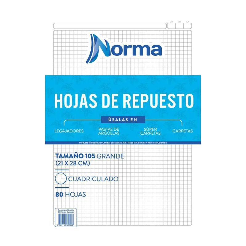 NORMA - Pack x12 Repuesto Para Folder Cuadros x 80 Hojas Norma
