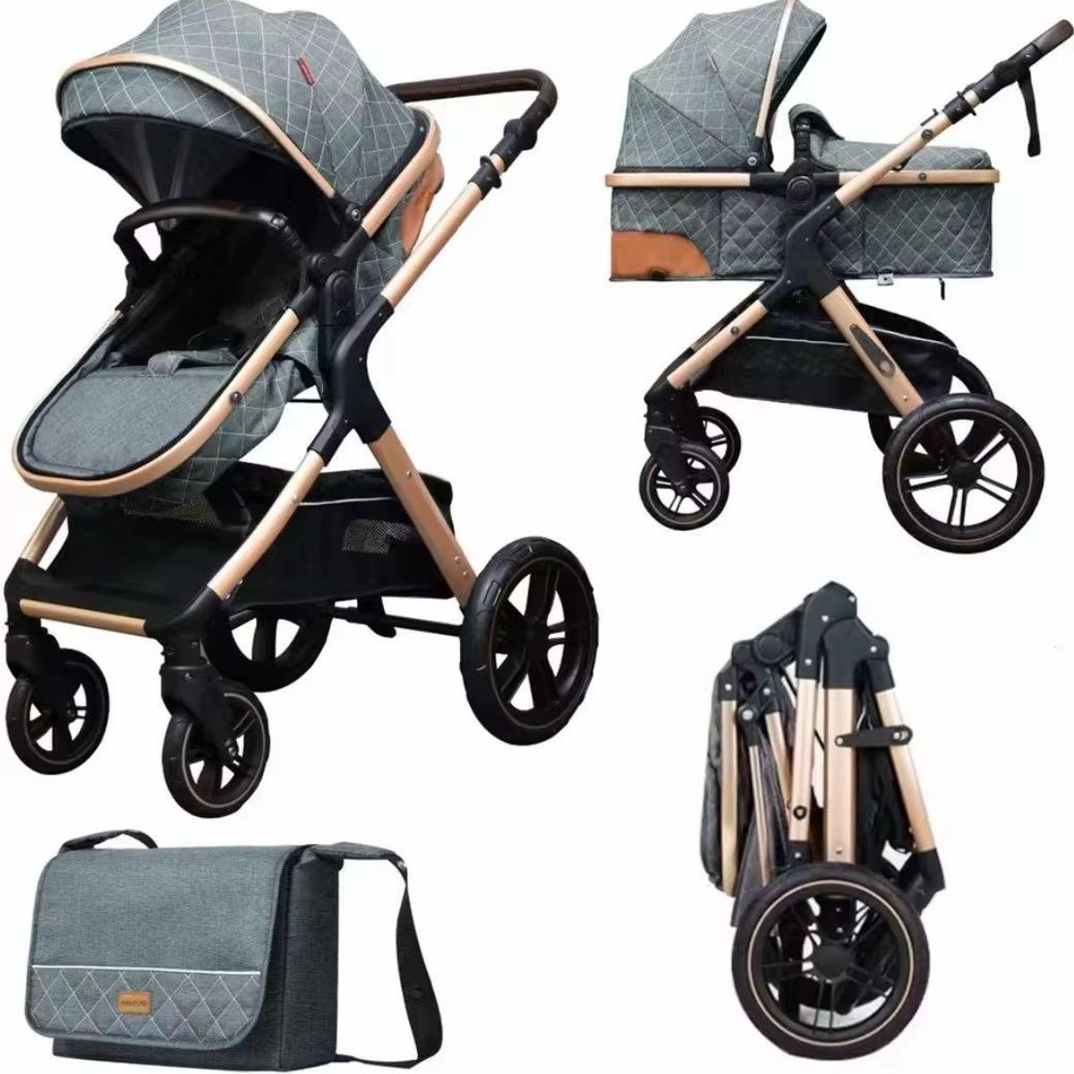 BABY ON - Coche moises de lujo Baby On en aluminio Gris + Pañalera