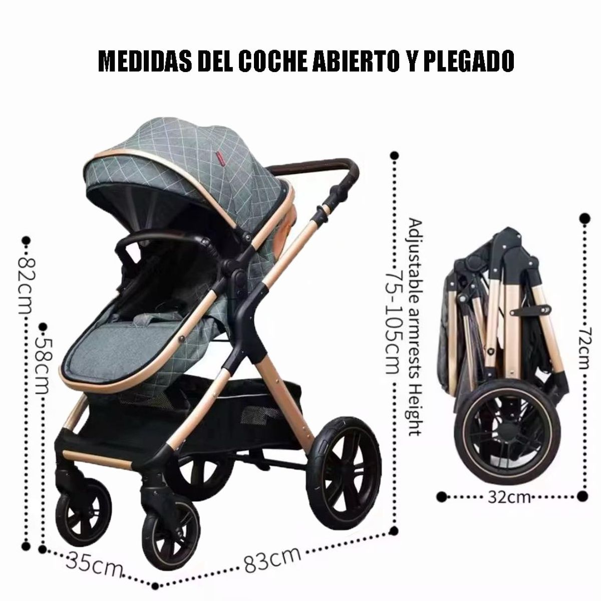 BABY ON - Coche moises de lujo Baby On en aluminio Gris + Pañalera