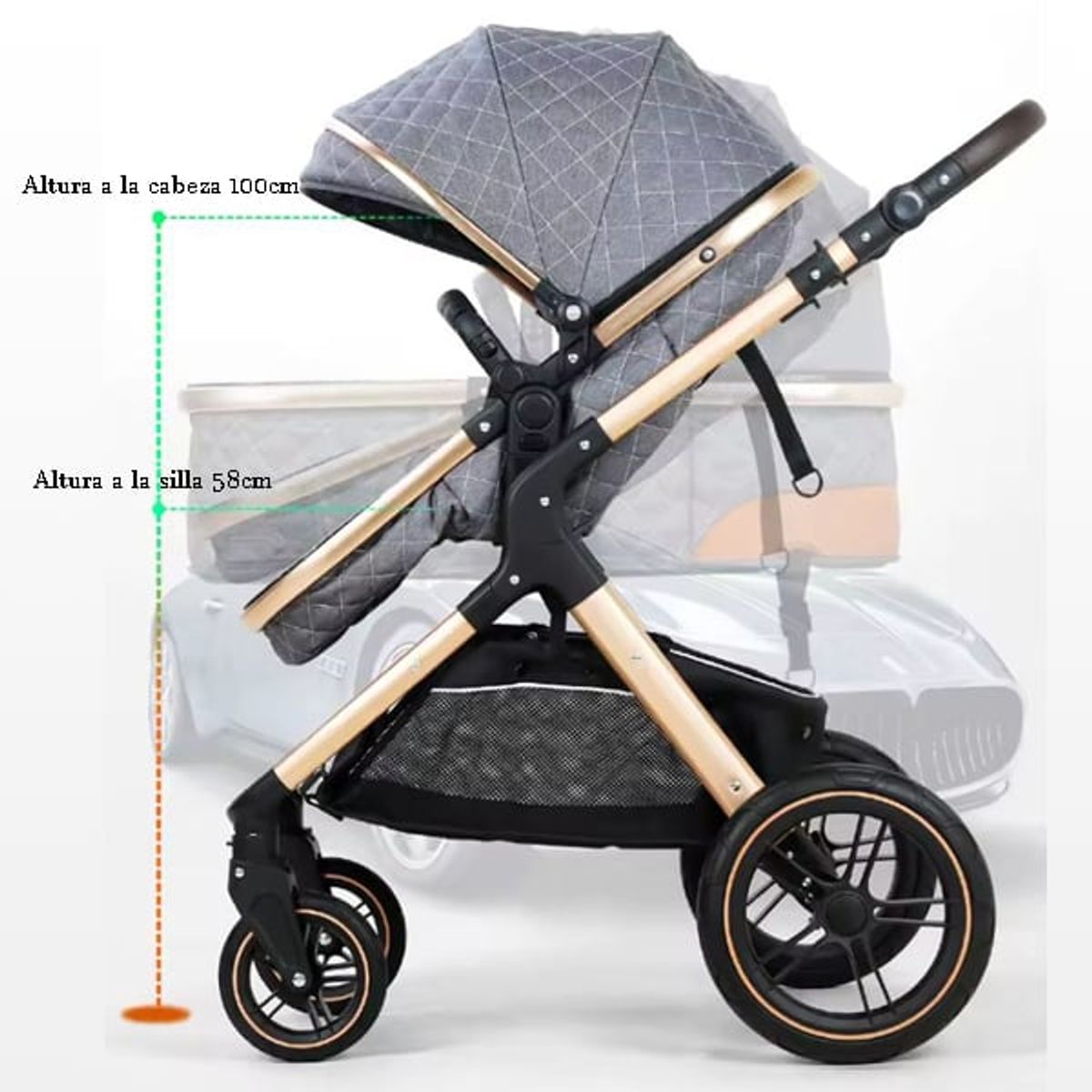 BABY ON - Coche moises de lujo Baby On en aluminio Rosa + Pañalera