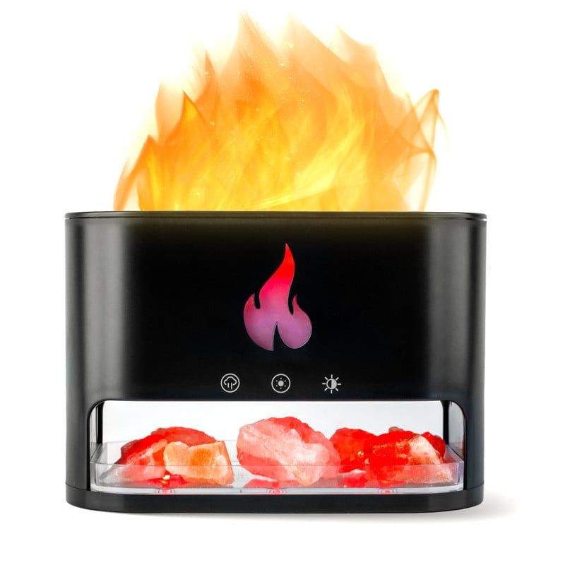 ENERGY PLUS - Humidificador y Difusor de Aromas Efecto Llama y Luces LED Negro