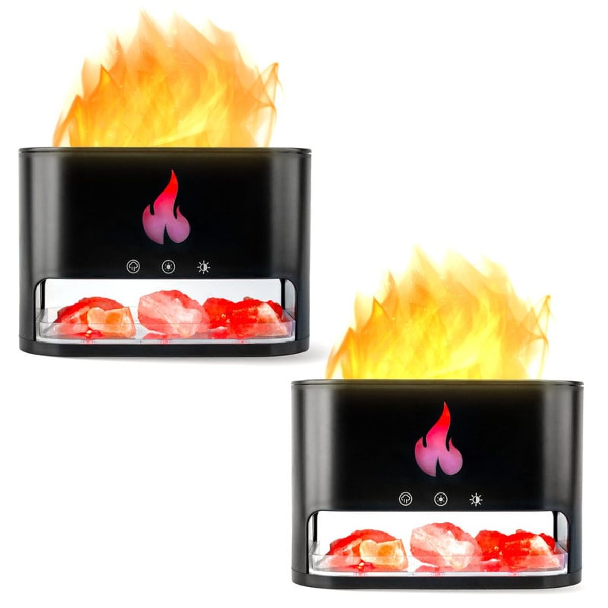 ENERGY PLUS - Set x2 Humidificador y Difusor de Aromas Efecto Llama y LED Negro
