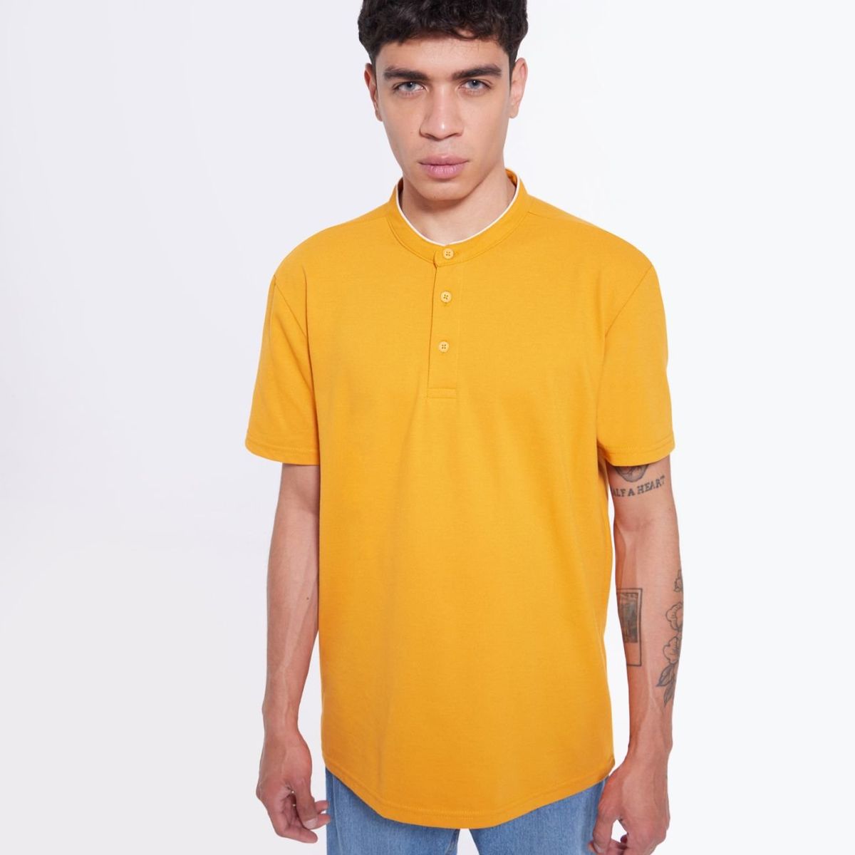 SEVEN SEVEN - Polo Cuello Mao  Para Hombre Amarillo Seven Seven