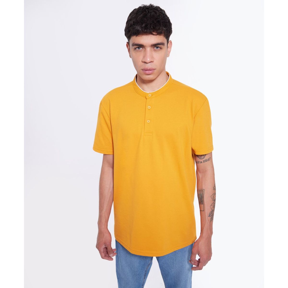 SEVEN SEVEN - Polo Cuello Mao  Para Hombre Amarillo Seven Seven