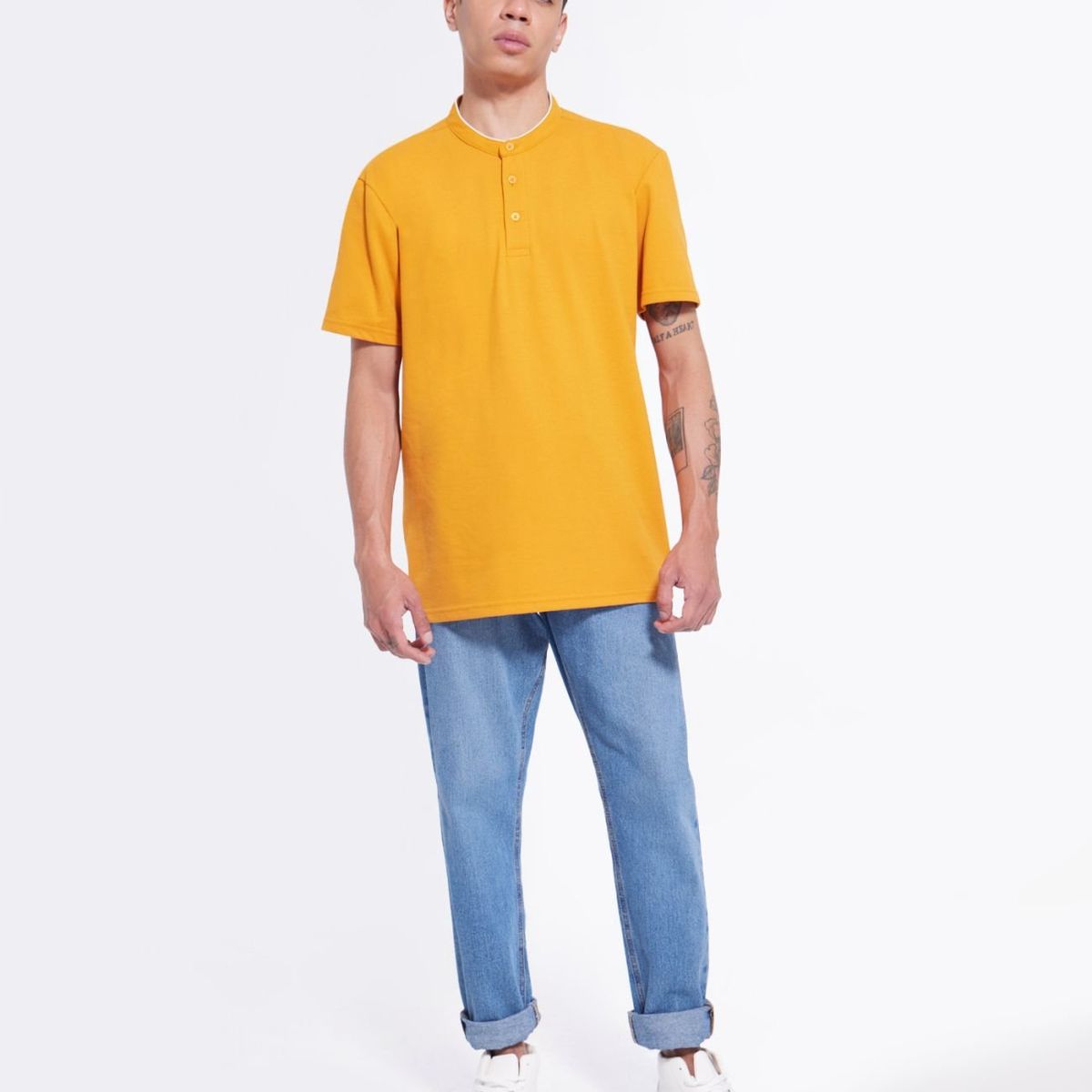 SEVEN SEVEN - Polo Cuello Mao  Para Hombre Amarillo Seven Seven