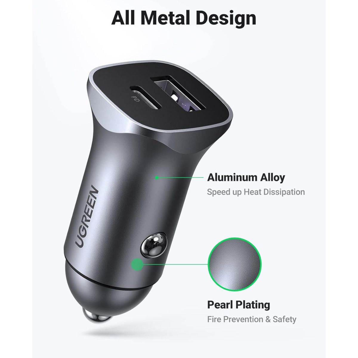 UGREEN - Cargador De Coche Usb C + Usb A De 30w Ugreen 40858