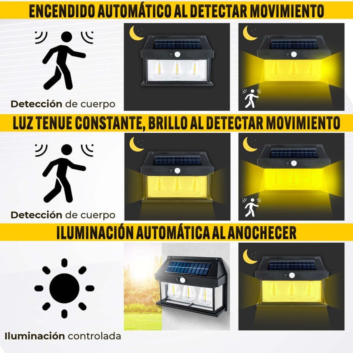 ENERGY PLUS - Lámpara Solar de Pared LED Sensor de Movimiento Inalámbrica