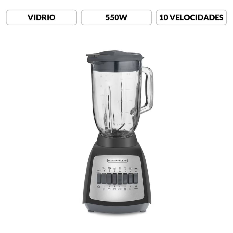 GENERICO - Licuadora Vaso Vidrio 1.25 Lts Black Decker Durapro 10 Vel.