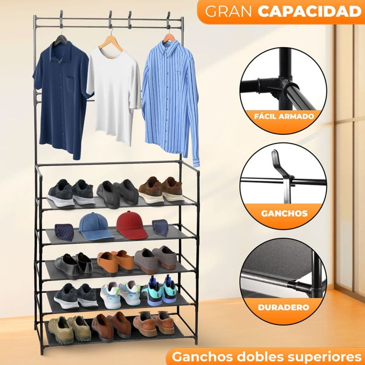 ENERGY PLUS - Organizador de Ropa y Calzado 5 Niveles Ganchos Superiores
