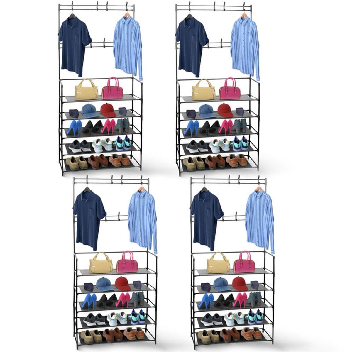 ENERGY PLUS - Set x4 Organizador de Ropa y Calzado 4 Niveles con Ganchos
