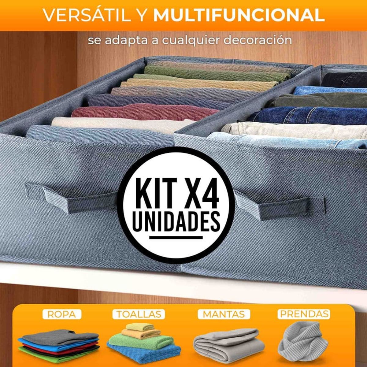 ENERGY PLUS - Set x4 Organizador Multiusos Plegable con 6 Compartimentos