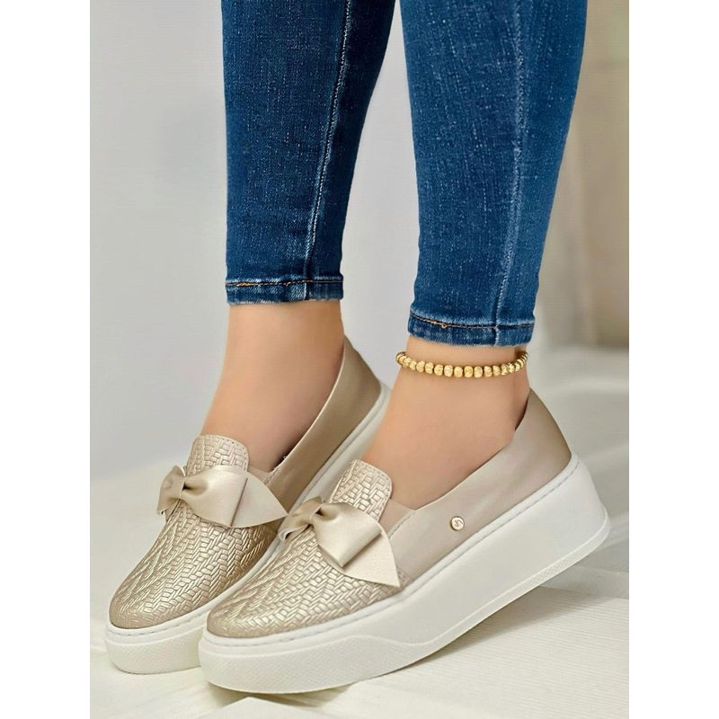GENERICO - Tenis Mujer Corbata Plataforma Dama Cosidos-Beige