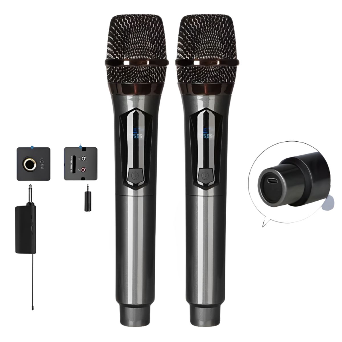 GENERICO - Microfono Inalambrico Doble Profesional Recargable Tipo C