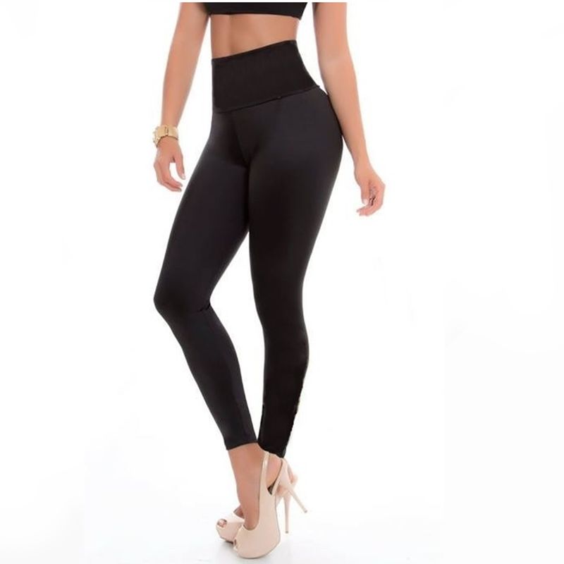 VIA7 - leggins basico pegado bota tubo negro licra talle alto