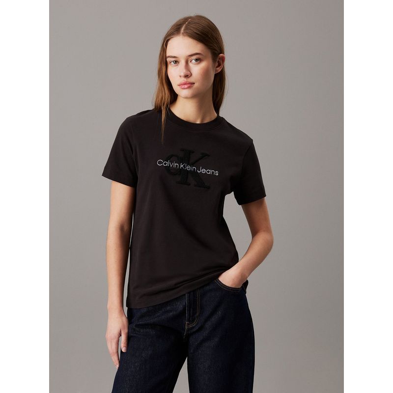 CALVIN KLEIN - Camiseta negra de chenilla con monograma Calvin Klein