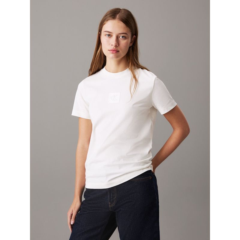 CALVIN KLEIN - Camiseta blanca con monograma e insignia Calvin Klein