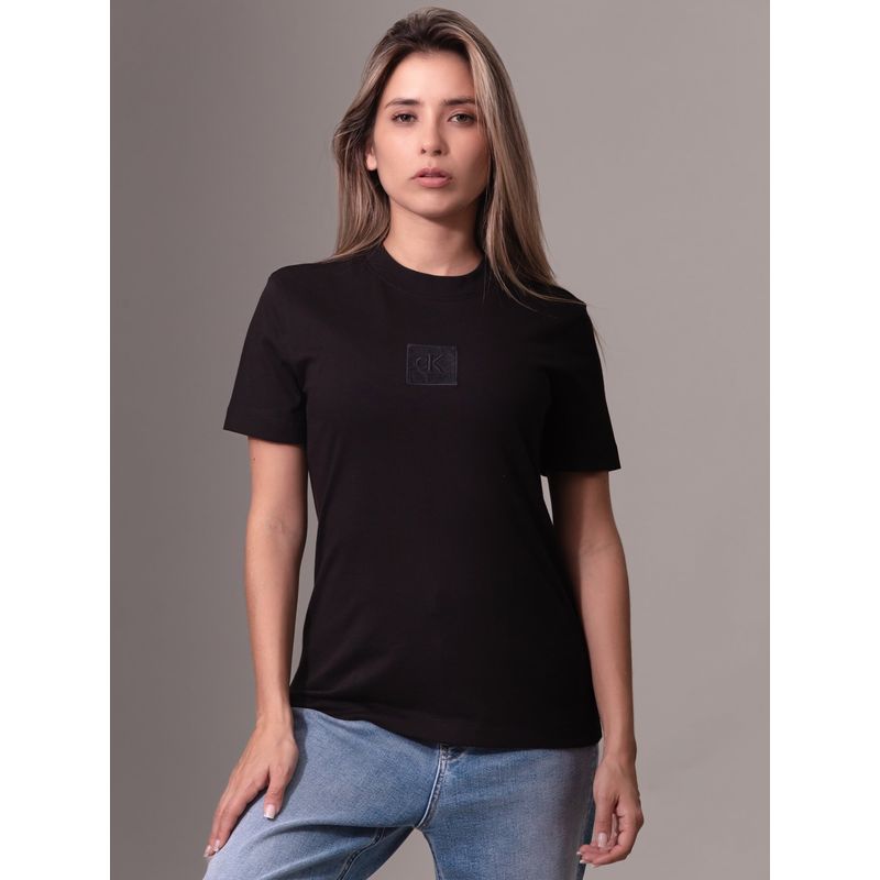 CALVIN KLEIN - Camiseta negra con monograma e insignia Calvin Klein