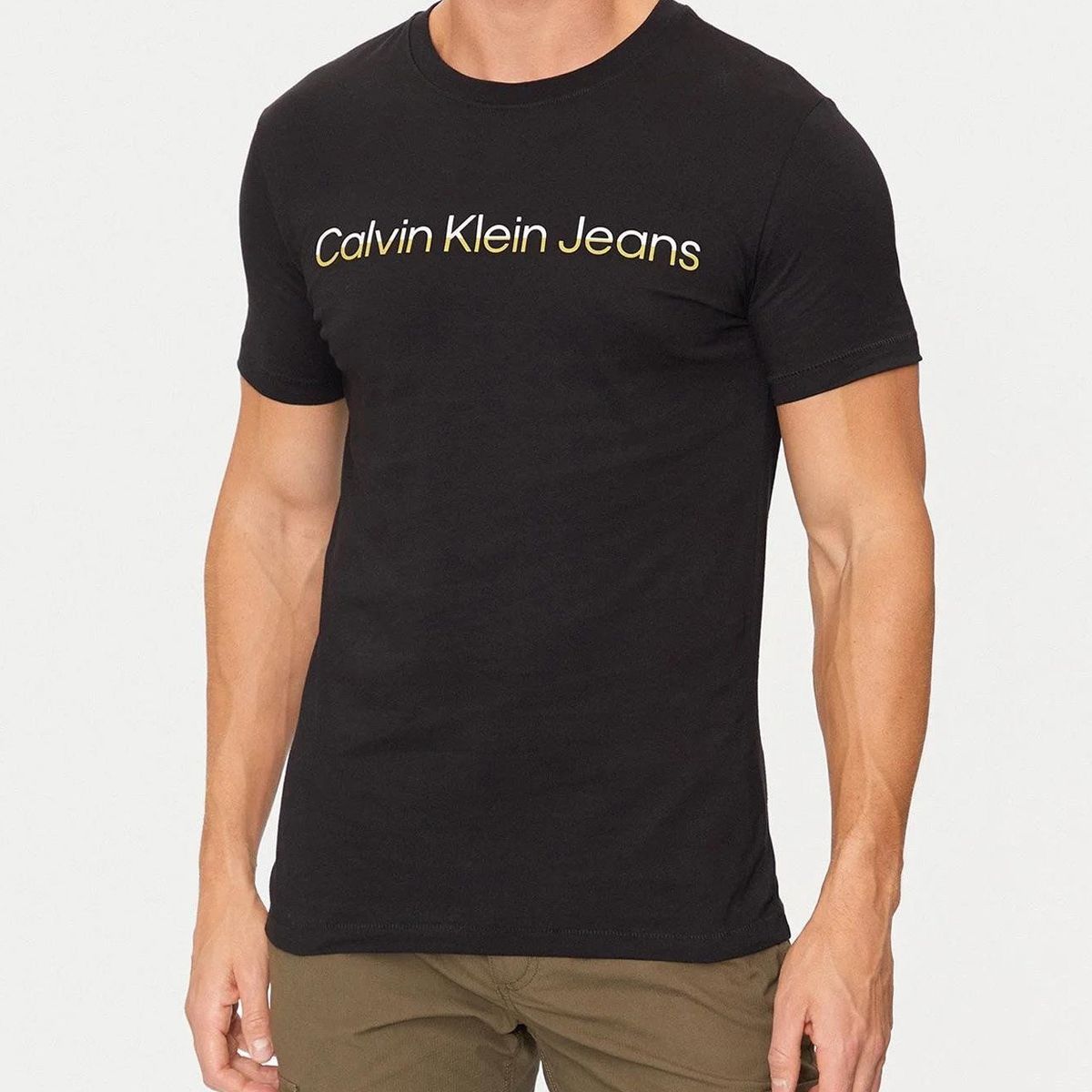 CALVIN KLEIN - Camiseta negra con logo institutional bicolor Calvin Klein