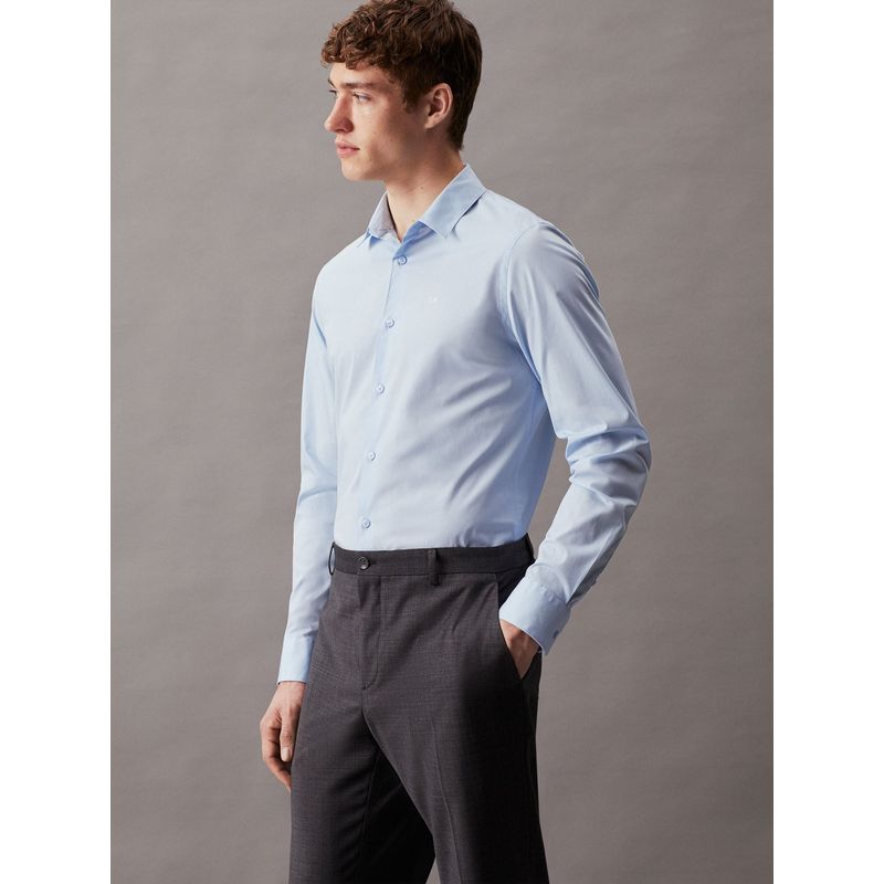 CALVIN KLEIN - Camisa azul slim de popelín elástico Calvin Klein