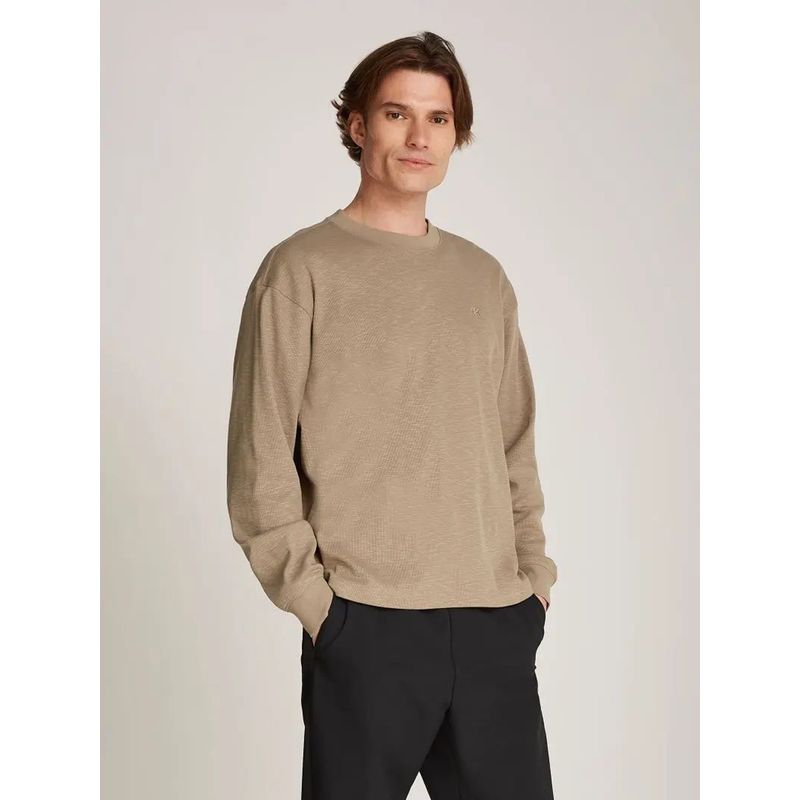 CALVIN KLEIN - Camiseta beige manga larga slub Calvin Klein