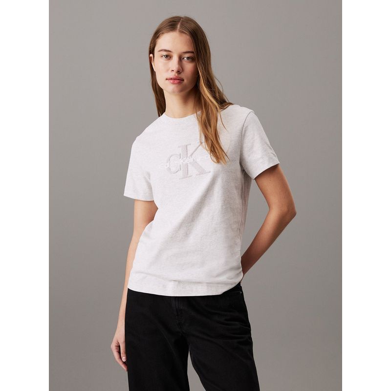 CALVIN KLEIN - Camiseta gris de chenilla con monograma Calvin Klein
