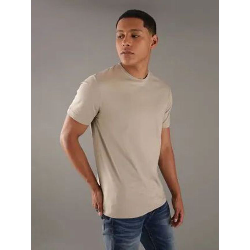 CALVIN KLEIN - Camiseta beige de algodón con parche de goma Calvin Klein