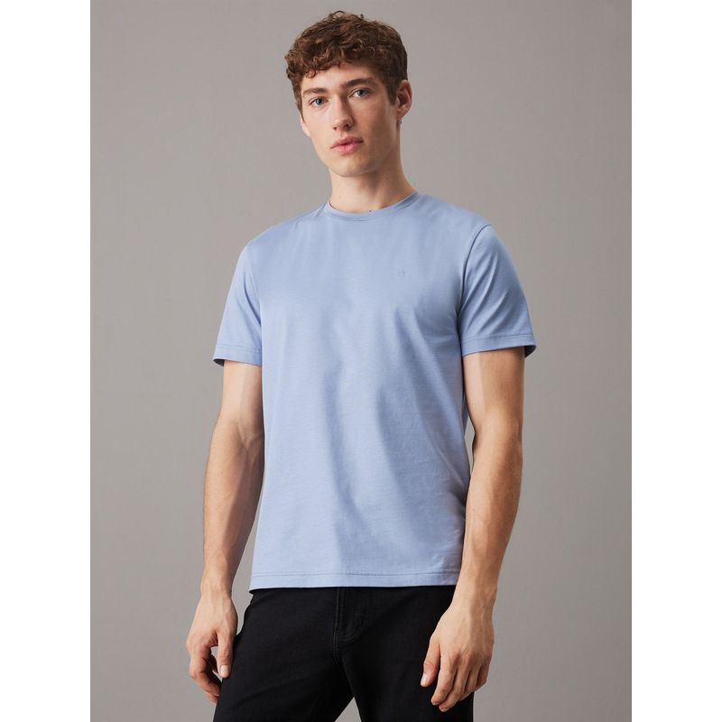 CALVIN KLEIN - Camiseta azul de algodón con parche de goma Calvin Klein