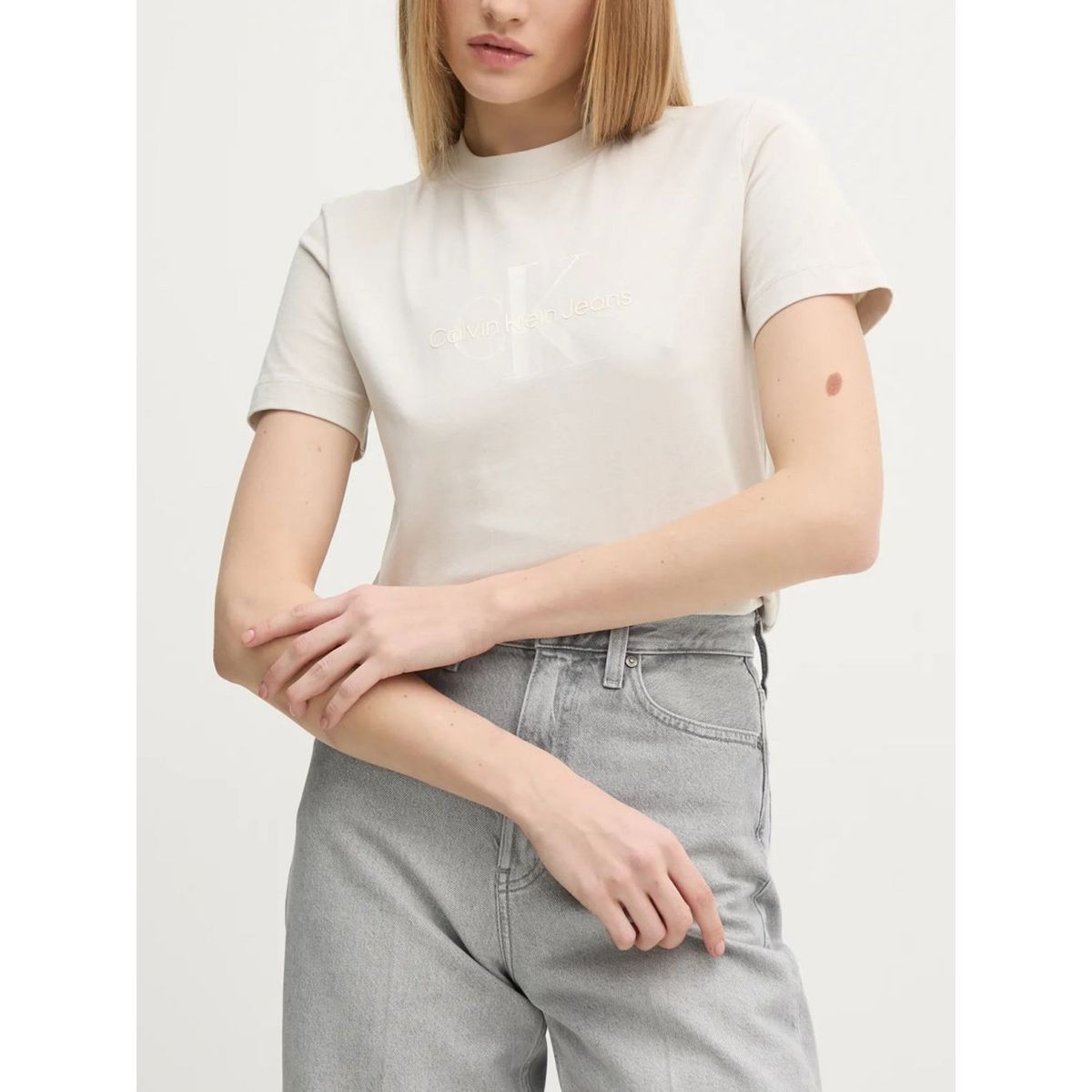 CALVIN KLEIN - Camiseta blanca regular con monograma brillante Calvin Klein