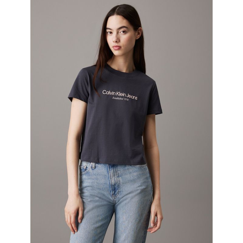 CALVIN KLEIN - Camiseta negra regular con logo institutional Calvin Klein
