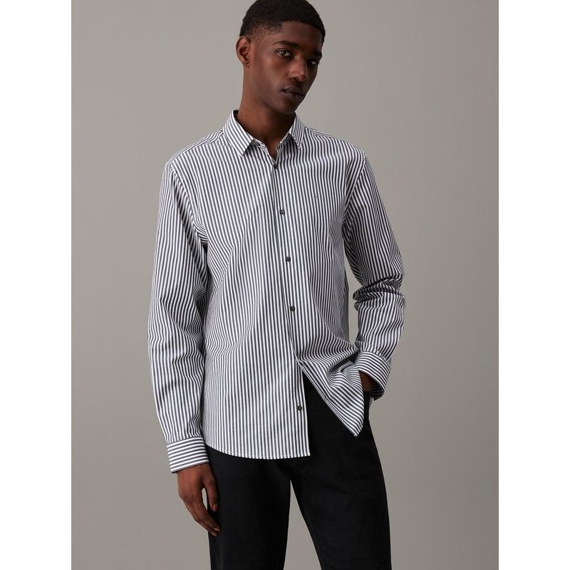CALVIN KLEIN - Camisa negra elástica a rayas de popelina Calvin Klein