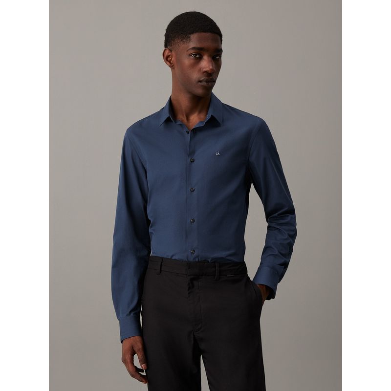 CALVIN KLEIN - Camisa negra slim de popelín elástico Calvin Klein