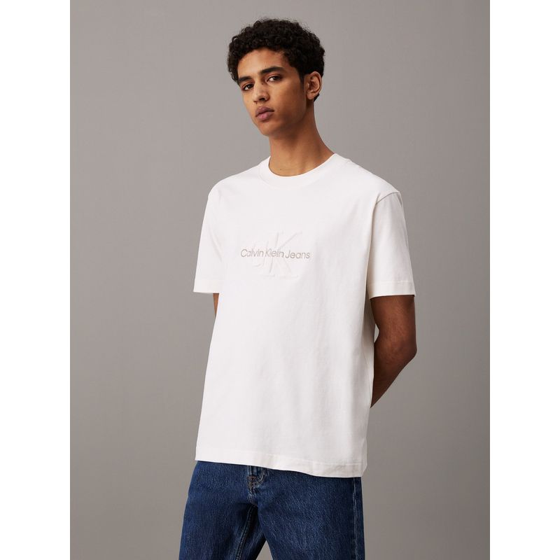 CALVIN KLEIN - Camiseta blanca  de chenille con monograma Calvin Klein