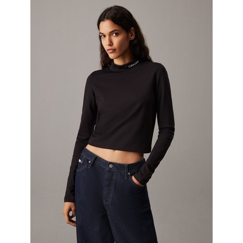 CALVIN KLEIN - Top negro de manga larga de punto milano Calvin Klein