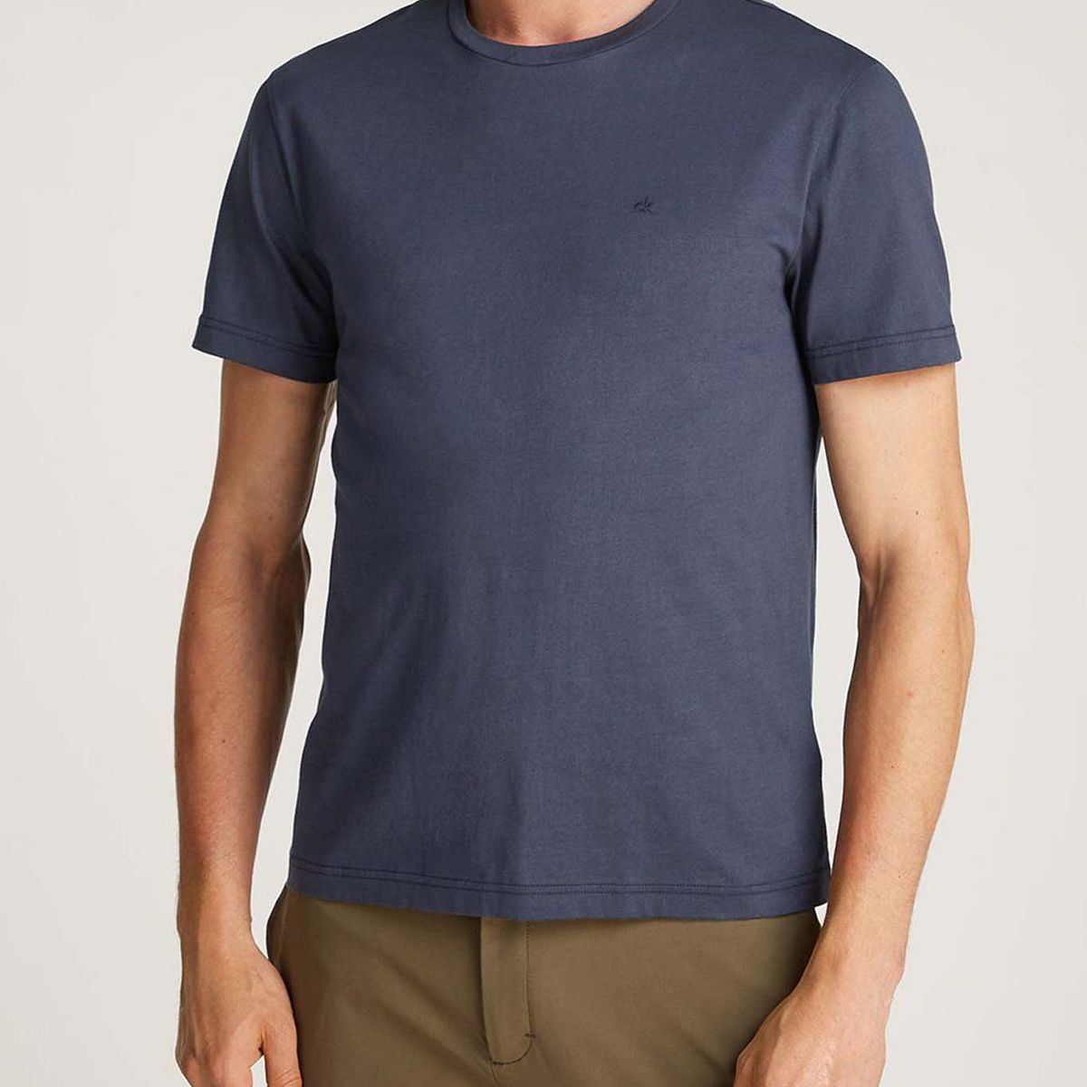 CALVIN KLEIN - Camiseta azul de algodón con parche de goma Calvin Klein