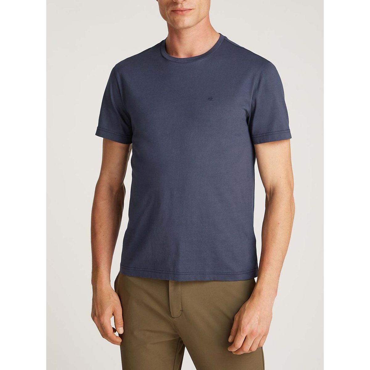 CALVIN KLEIN - Camiseta azul de algodón con parche de goma Calvin Klein