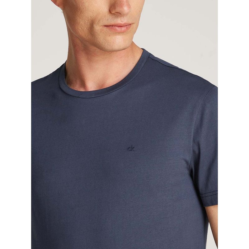CALVIN KLEIN - Camiseta azul de algodón con parche de goma Calvin Klein