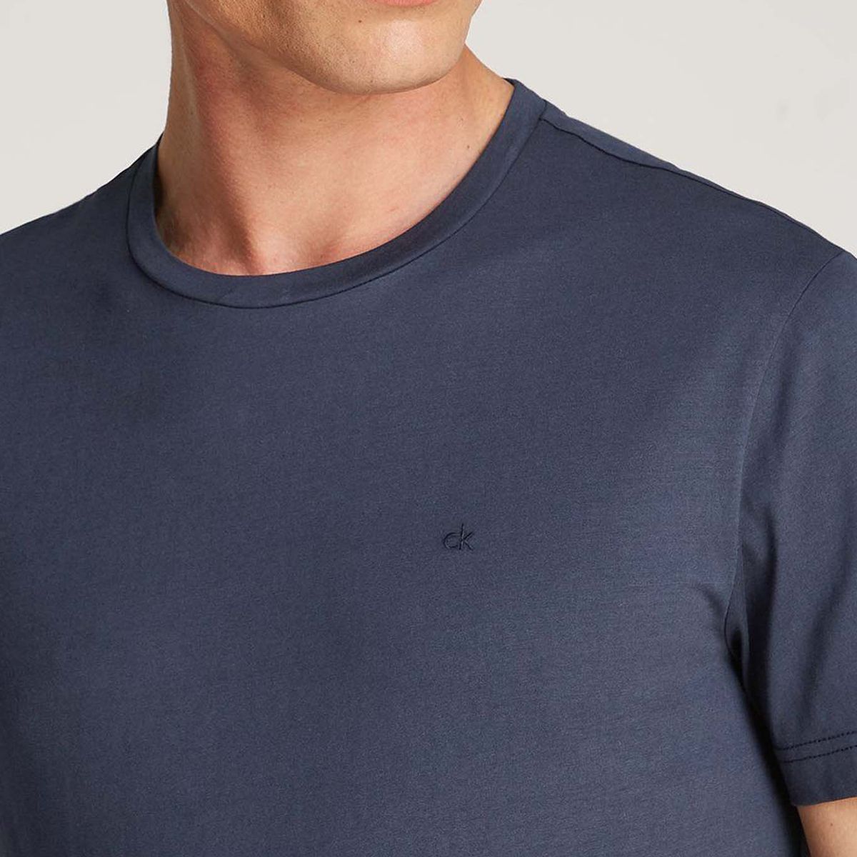 CALVIN KLEIN - Camiseta azul de algodón con parche de goma Calvin Klein