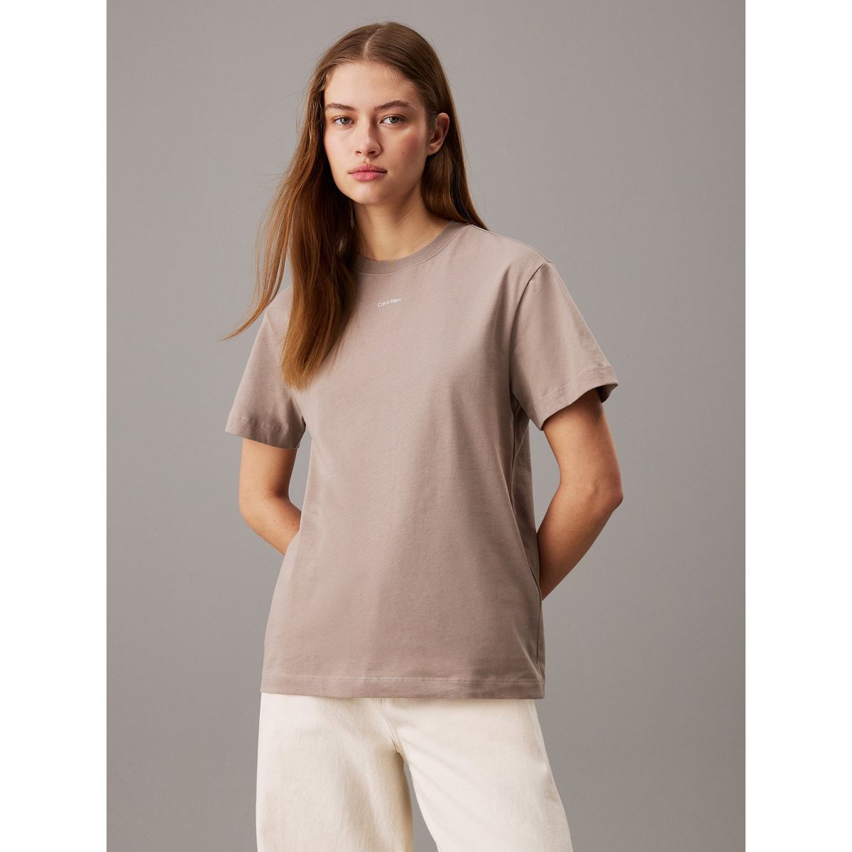 CALVIN KLEIN - Camiseta gris con logo nano Calvin Klein