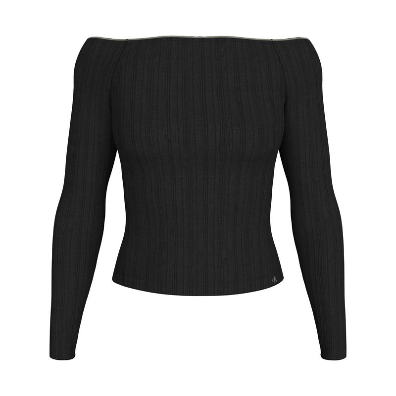 CALVIN KLEIN - Camiseta negra canalé estilo bardot Calvin Klein